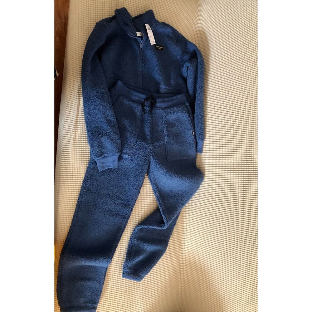 Abercrombie Kids Sherpa Fleece Jacket & Jogger Set Blue Size 13/14 NWT